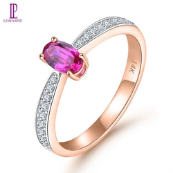 14K Rose Gold Ring with 0.45ct Natural Ruby and 0.133ct Diamonds for Women.