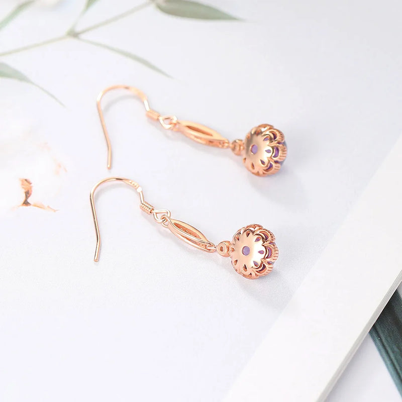 925 Silver Rose Gold Plated Amethyst Drop Earrings for Women