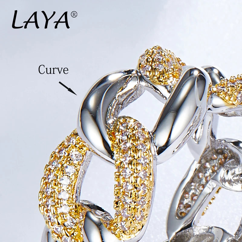 925 Sterling Silver AA Zircon Ice Out Cuban Chain Ring for Women