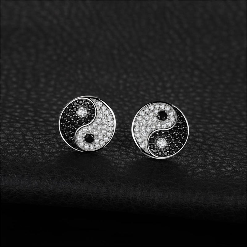 925 Sterling Silver Black Spinel Round Coin Stud Earrings for Women