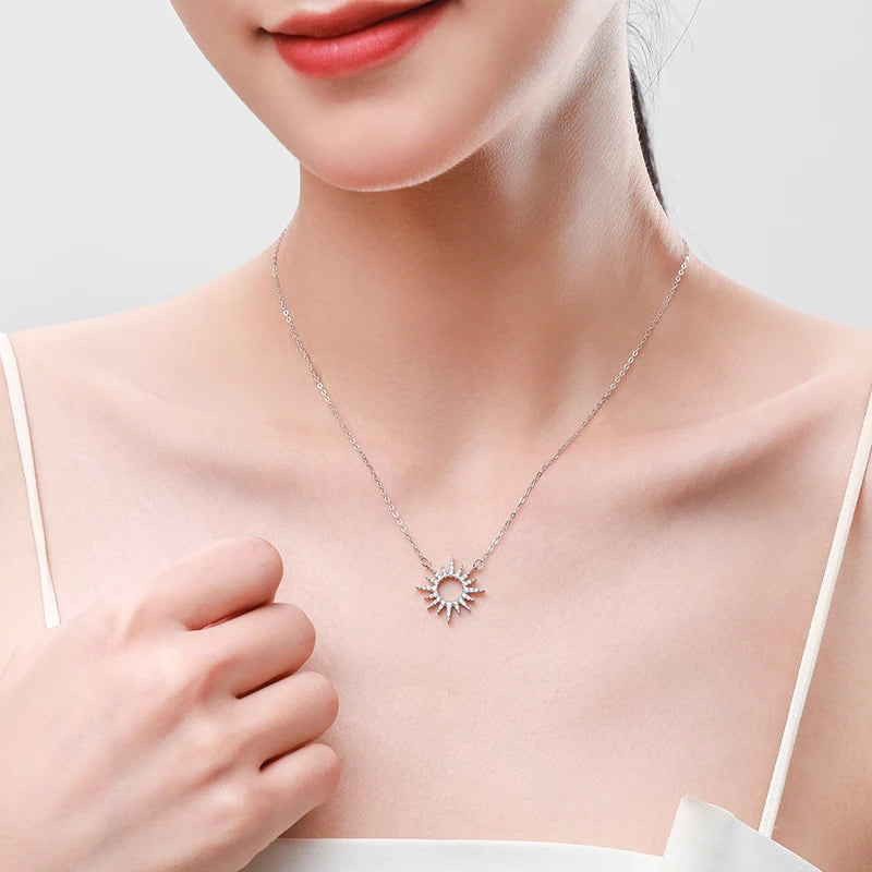 925 Sterling Silver Zircon Sun Pendant Necklace for Women