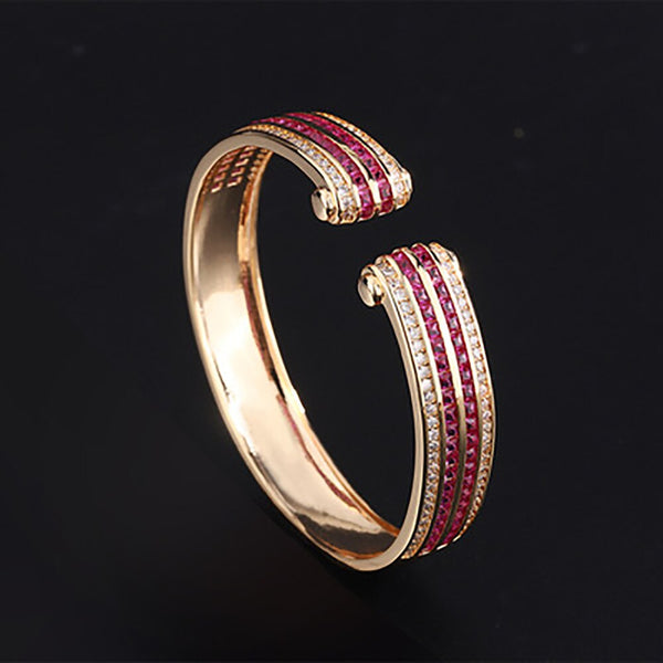 Gold Color Sapphire Emerald Ruby Cuff Bracelets for Women