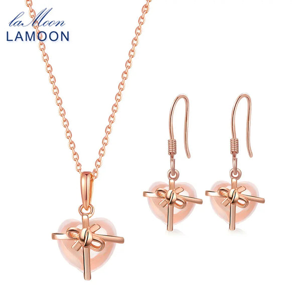 925 Sterling Silver Rose Gold Vermeil Rose Quartz Jewelry Set For Women