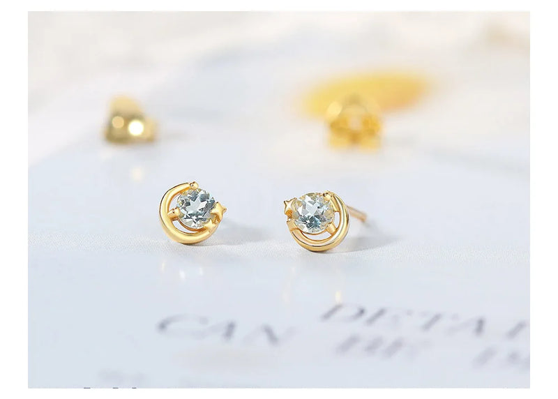 925 Sterling Silver Star Moon Topaz Stud Earrings for Women