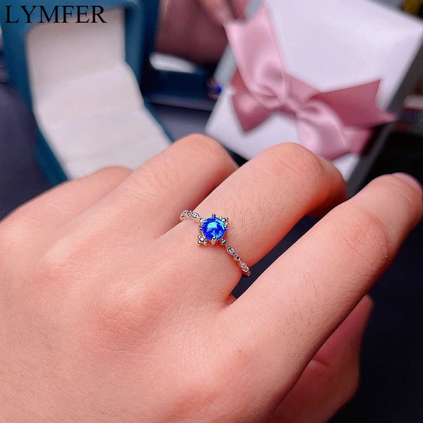 Sterling Silver Opal Ring with Blue Opal fire color for women