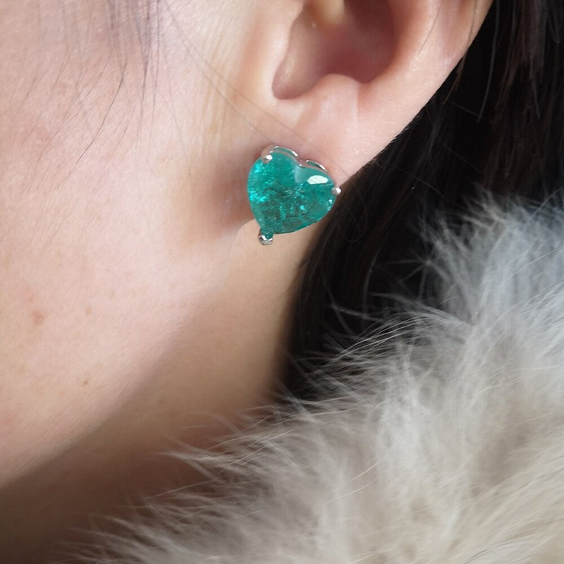 Sterling Silver Simulated Paraiba Tourmaline Heart Earrings with Blue Stone