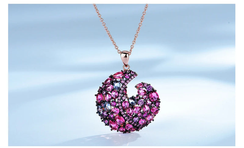 Silver Colorful Nano Stone Moon Pendant Necklace for Women