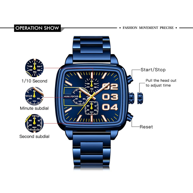 Stainless Steel Men's Chronograph Watch with Luminous Hands