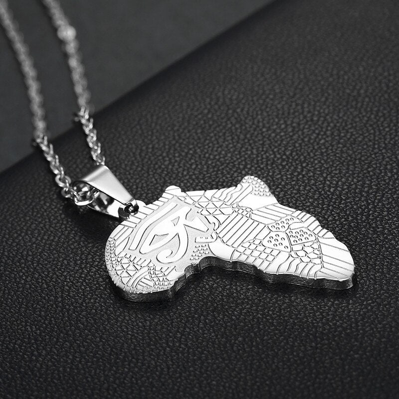 Titanium Stainless Steel Map of Africa Pendant Necklace for Men