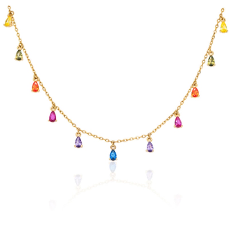 Sterling Silver Rainbow Zircon Pendant Necklace for Woman