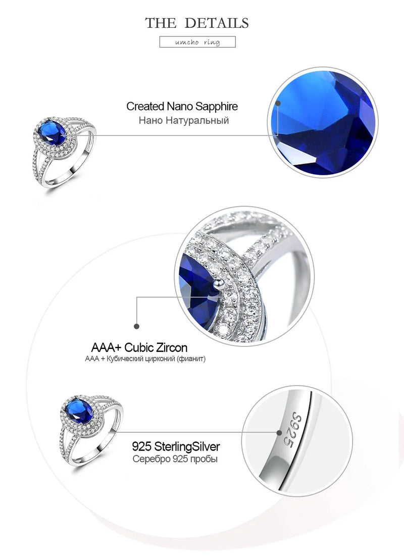 925 Sterling Silver Oval Sapphire and Zircon Ring for Women