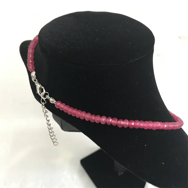 Silver Hot Red Rubies Faceted Necklace Choker for Women