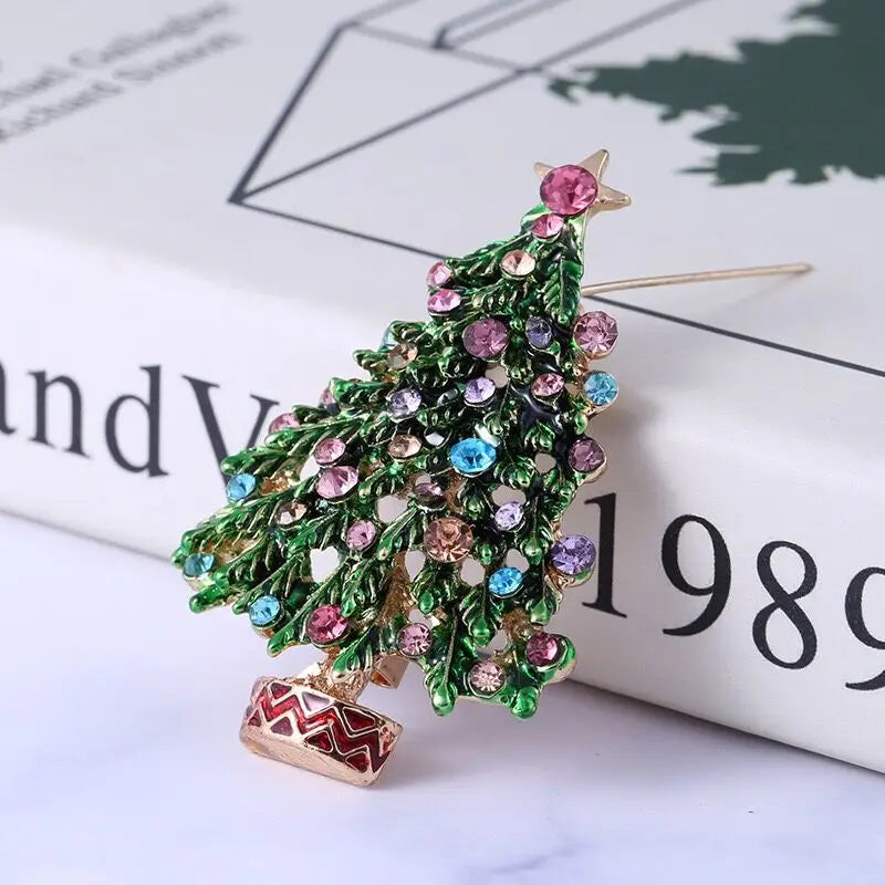 Green Enamel Tree Brooch Pin for Women and Men