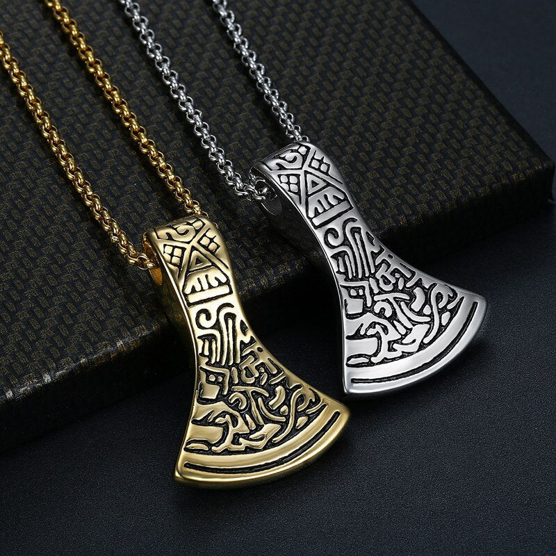 Gold Filled Vintage Pattern Carving Axe Pendant for Men