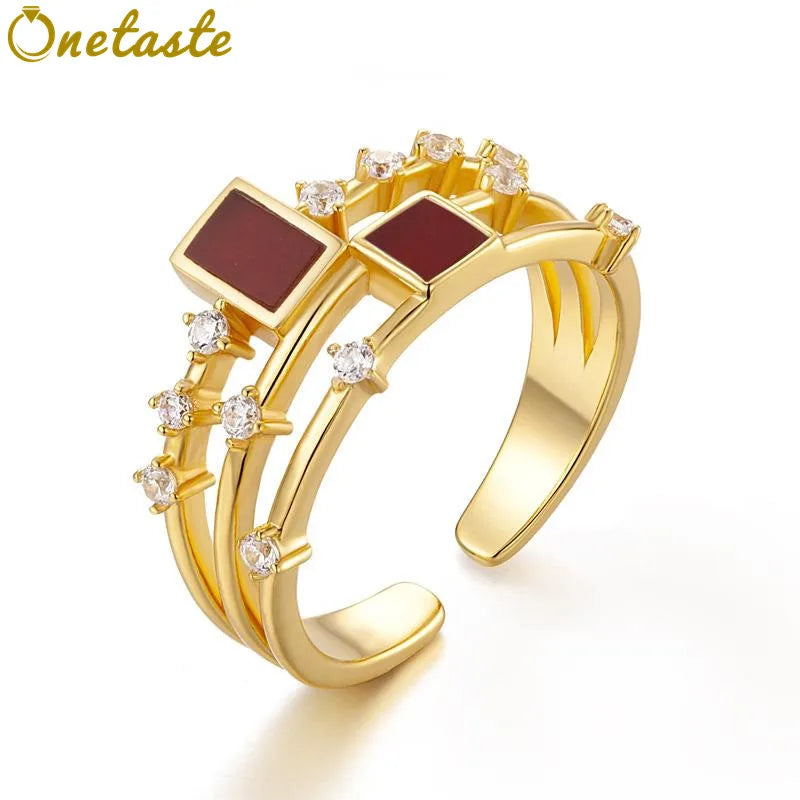 Sterling Silver Gold Plated Natural Gemstone Ring Open, Women's