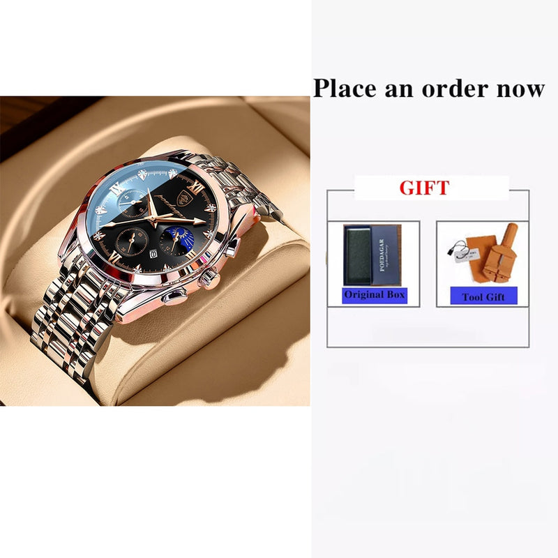 Stainless Steel Quartz Date Luminous Sport Watch for Men