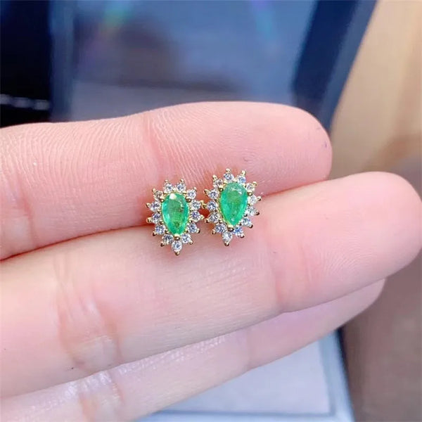 Sterling Silver 925 Natural Emerald Stud Earrings for Women