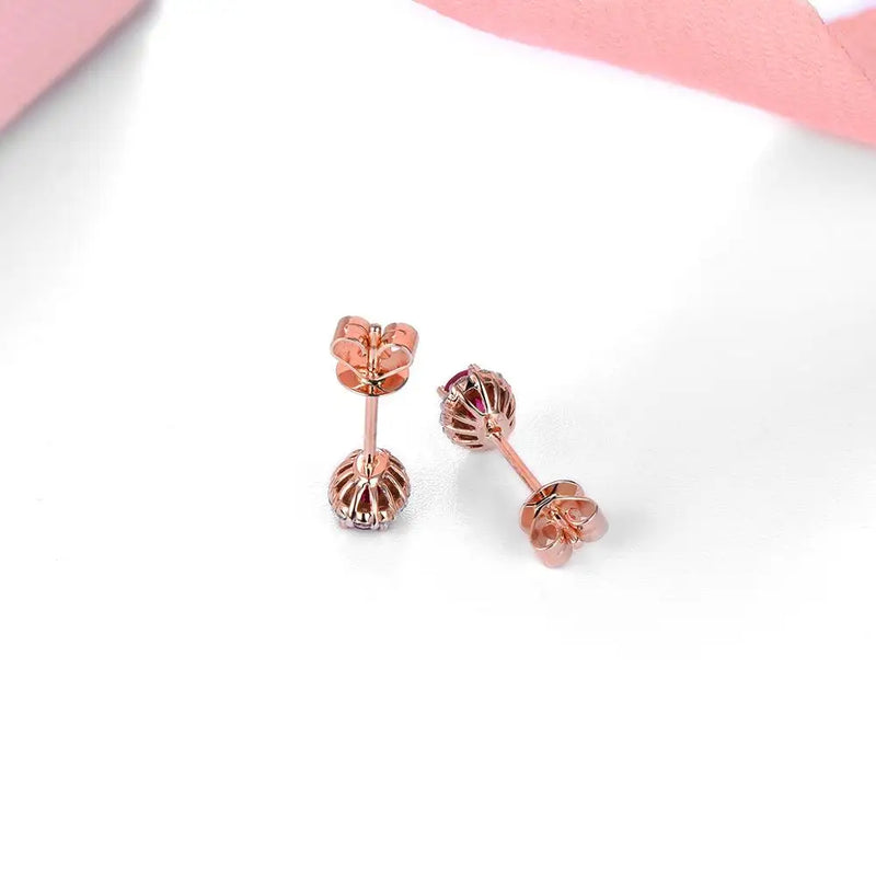 14K Rose Gold Ruby and Diamond Stud Earrings for Women