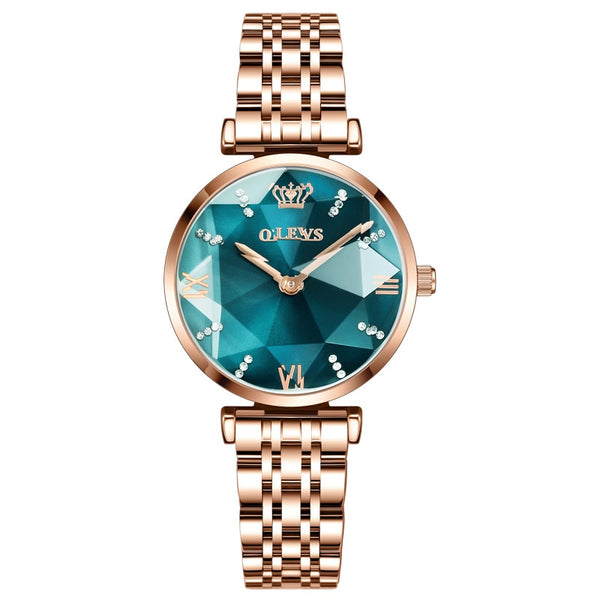 Stainless Steel Crystal Quartz Date Watch for Women