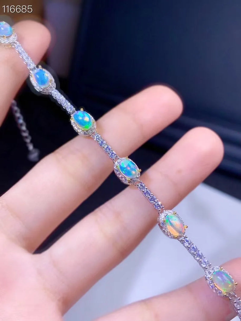 925 Sterling Silver Black Opal Bracelet for Women