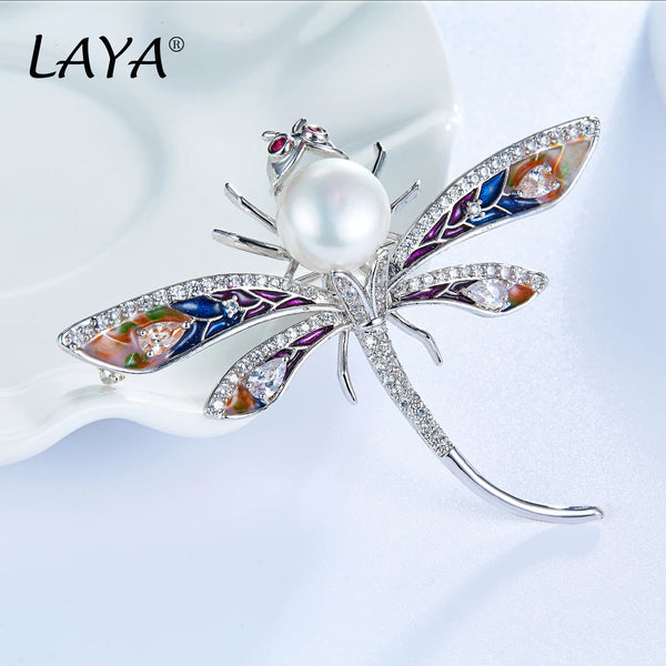 Sterling Silver Enamel Dragonfly Brooch Pin for Women