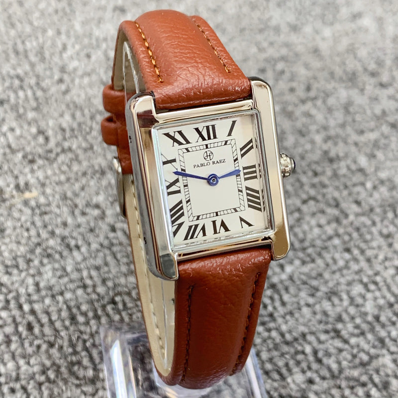 Elegant Simple Rectangle Brown Leather Women's Fashion Casual Retro Wristwatch