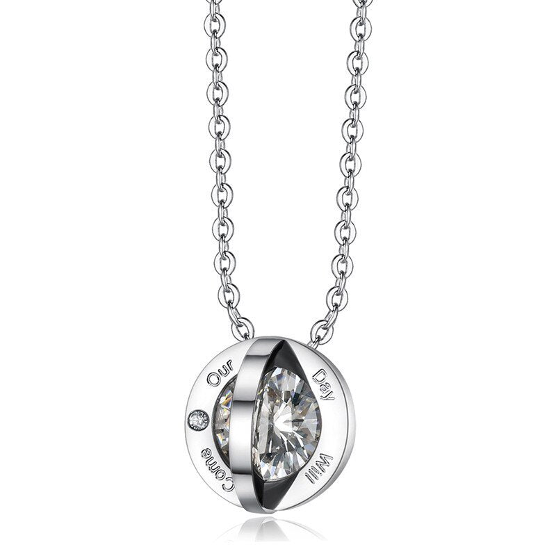 Stainless Steel Crystal Zircon Pendant Necklaces for Couples