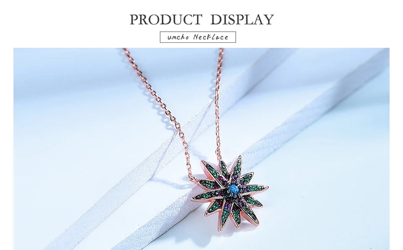 925 Sterling Silver Colorful Star Statement Necklace for Women