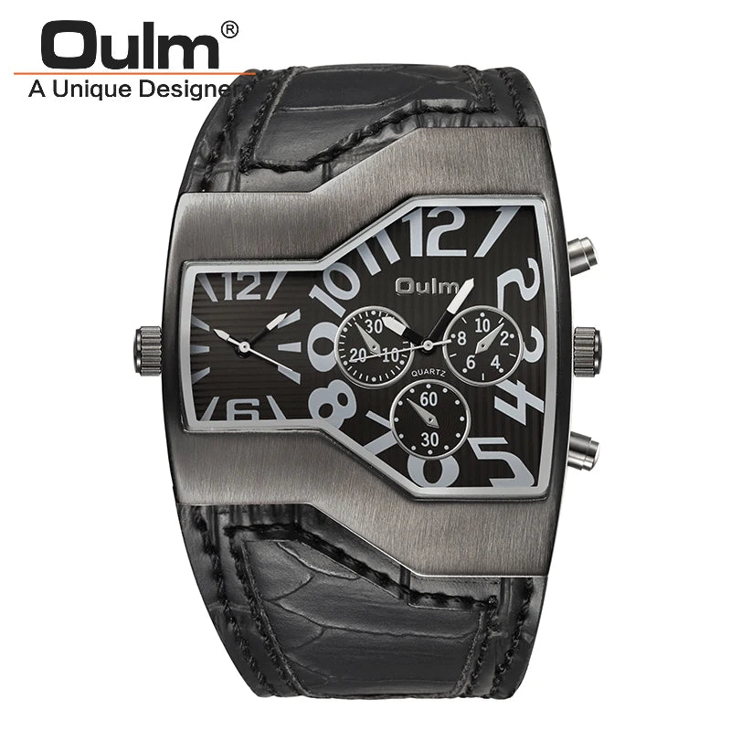 Luxury Men's Leather Wrist Watch with Dual Time Zones - Perfect for Military and Sports Use