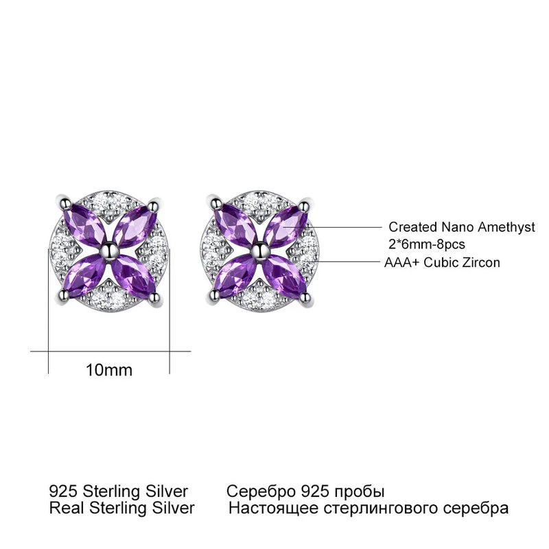 Sterling Silver 0.50ctw Amethyst Flower Stud Earrings for Women