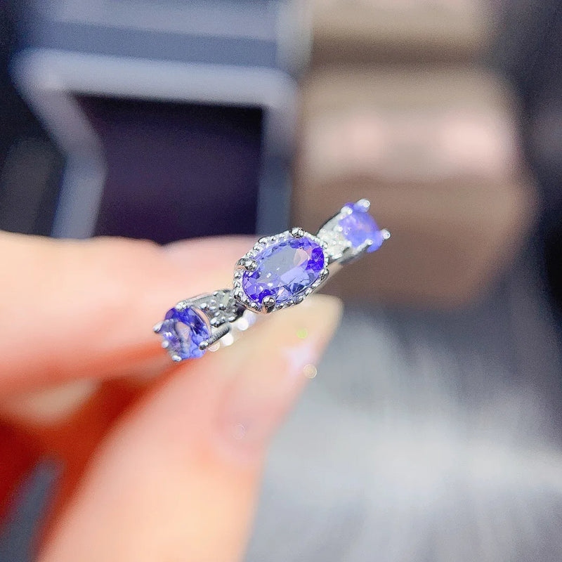 925 Sterling Silver Tanzanite Engagement Ring for Lady