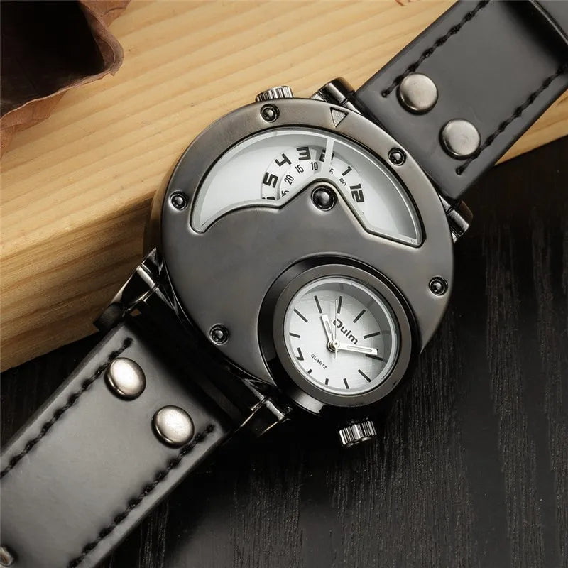 Stylish Two-Zone Luxury Men's Leather Watch