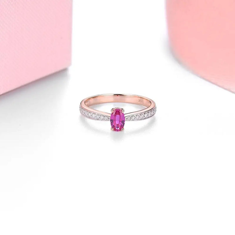 14K Rose Gold Ring with 0.45ct Natural Ruby and 0.133ct Diamonds for Women.