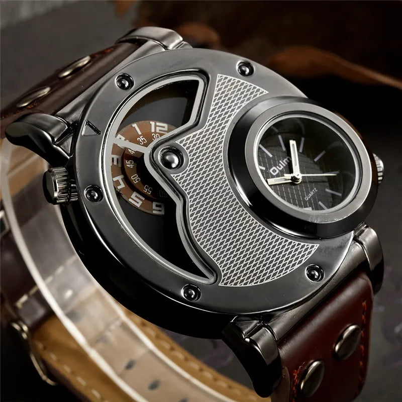 Stylish Two-Zone Luxury Men's Leather Watch