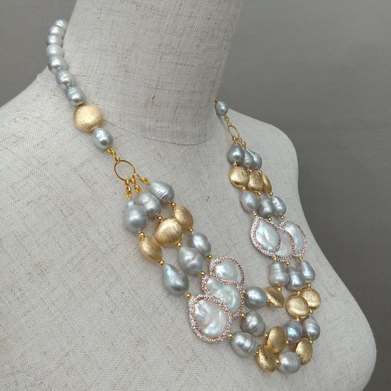 Sterling Silver Gray Rice Freshwater Cultured Pearl Necklace For Women