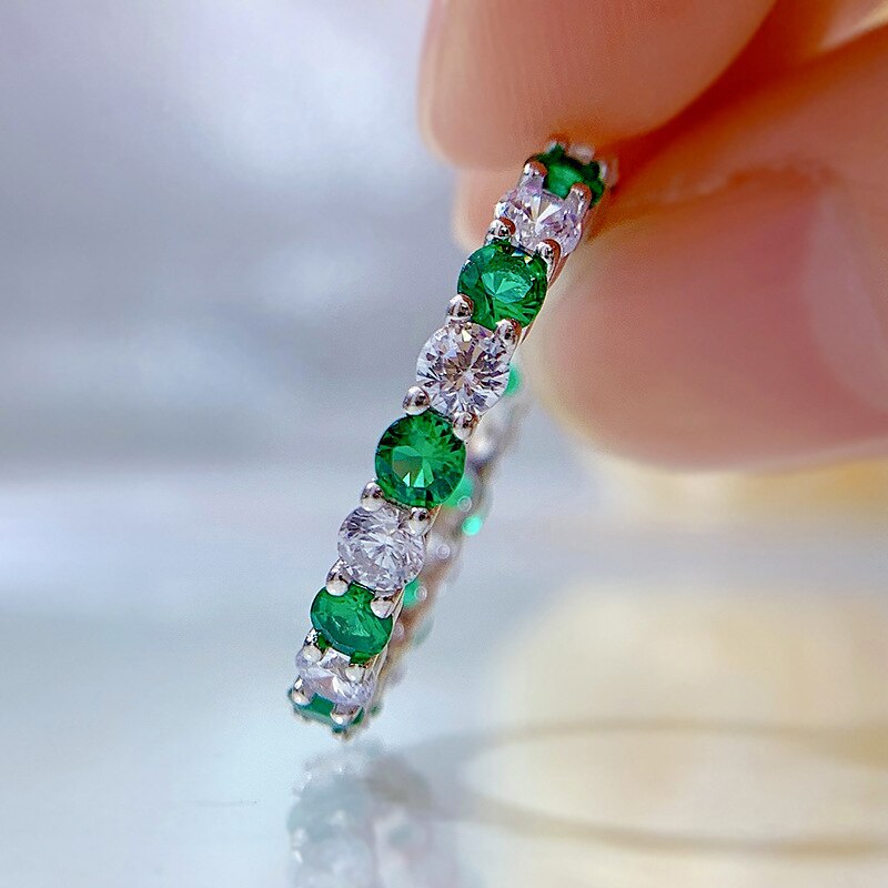 925 Sterling Silver Emerald and Diamond Rings for Women