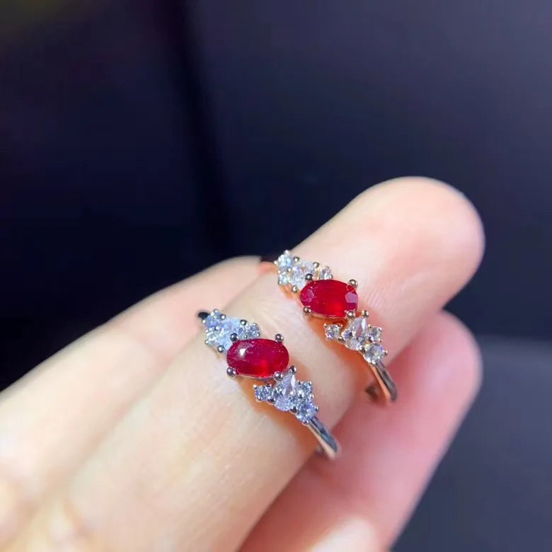 925 Silver Hemp Flowers & Red Ruby Ring for Woman