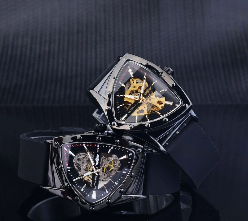 Stainless Steel Transparent Triangle Mechanical Automatic Luminous Wristwatch for Men