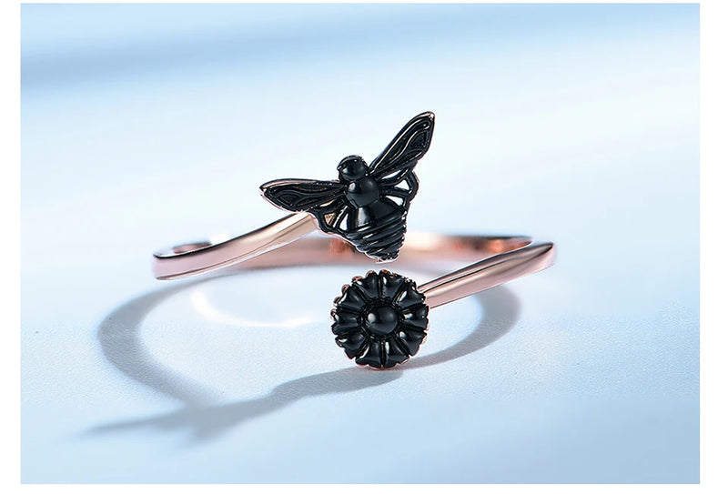 Silver Bee Flower Adjustable Rings for Women