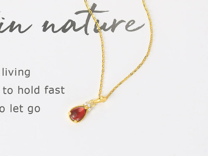 14K Gold Plated Sterling Silver Waterdrop Garnet Jewelry Set for Women