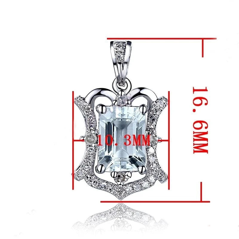 14K White Gold 0.85ct Aquamarine Pendant with Diamonds Pendant for Women