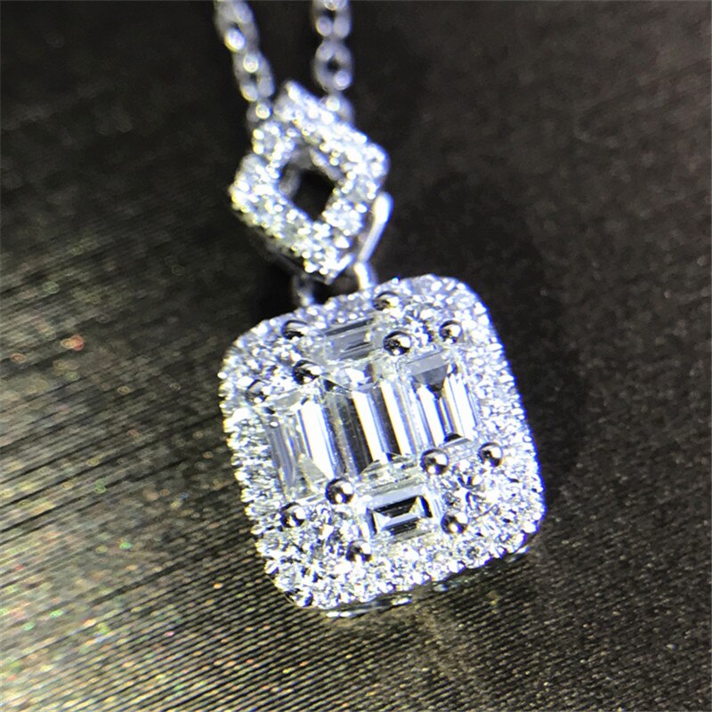 Sterling Silver Water Drop Diamond Pendant Necklace for Women