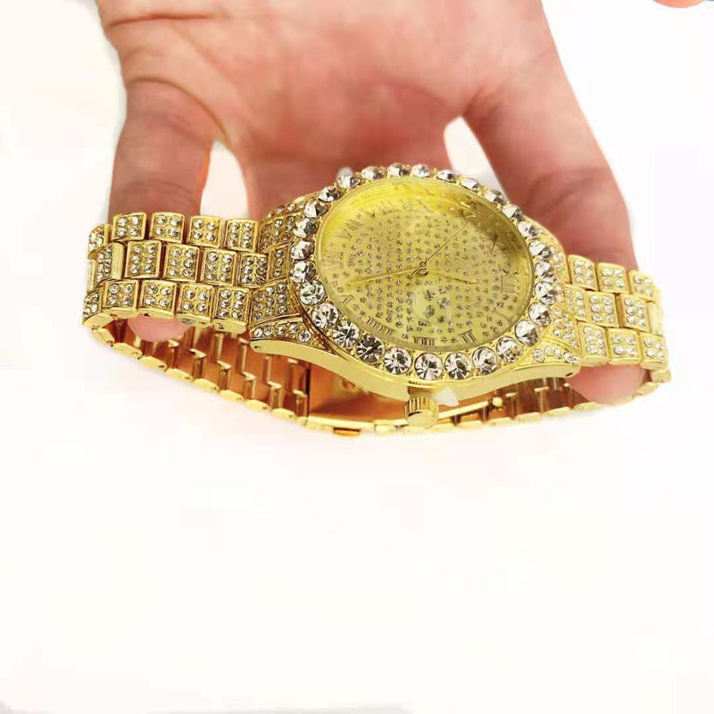 Gold Iced Out Bracelet Watch with Diamonds for Men