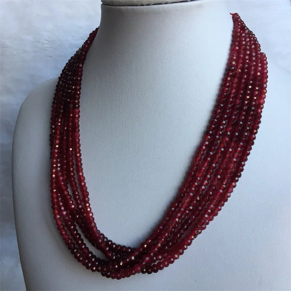 Sterling Silver Red Ruby Double Color Cluster Bead Strand Necklace for Women