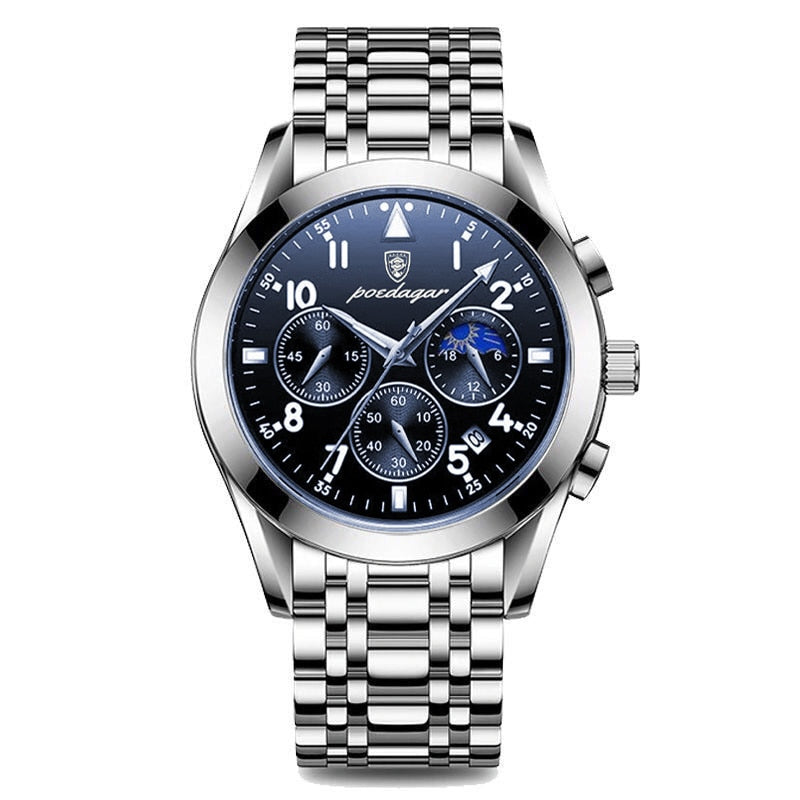 Stainless Steel Quartz Chronograph Watch with Luminous Hands for Men