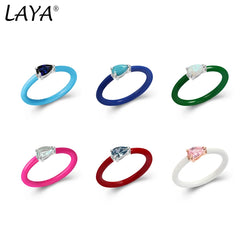 Sterling Silver Synthetic Crystal Enamel Ring for Women