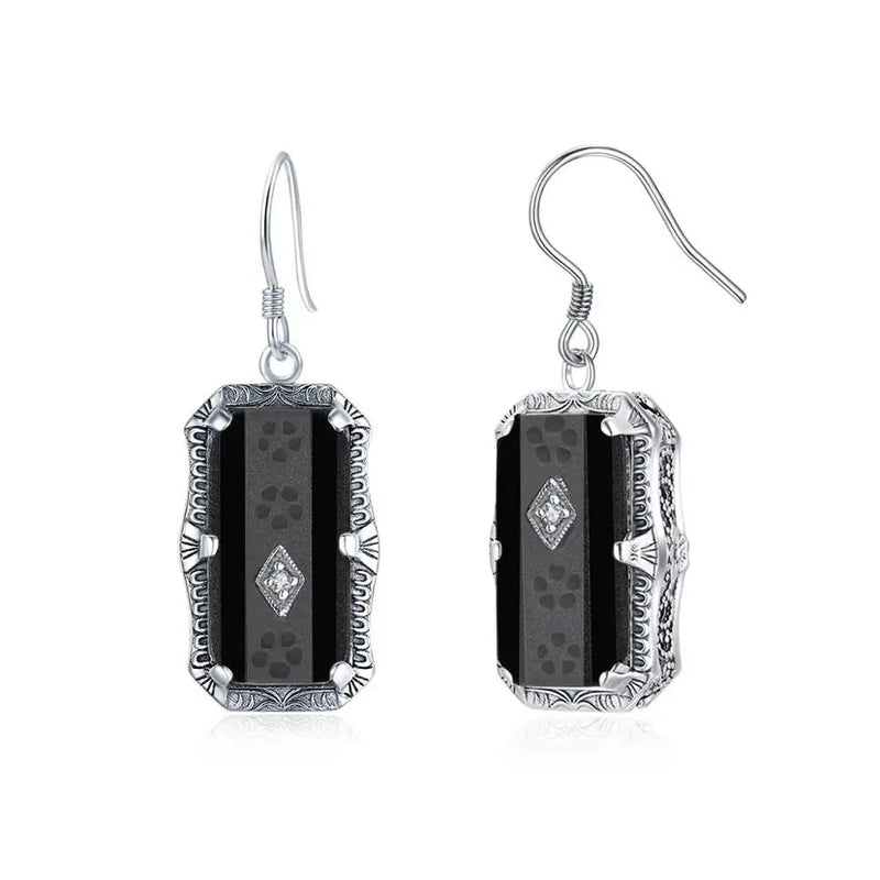 925 Sterling Silver Black Onyx Pendant Earrings Ring Set for Women