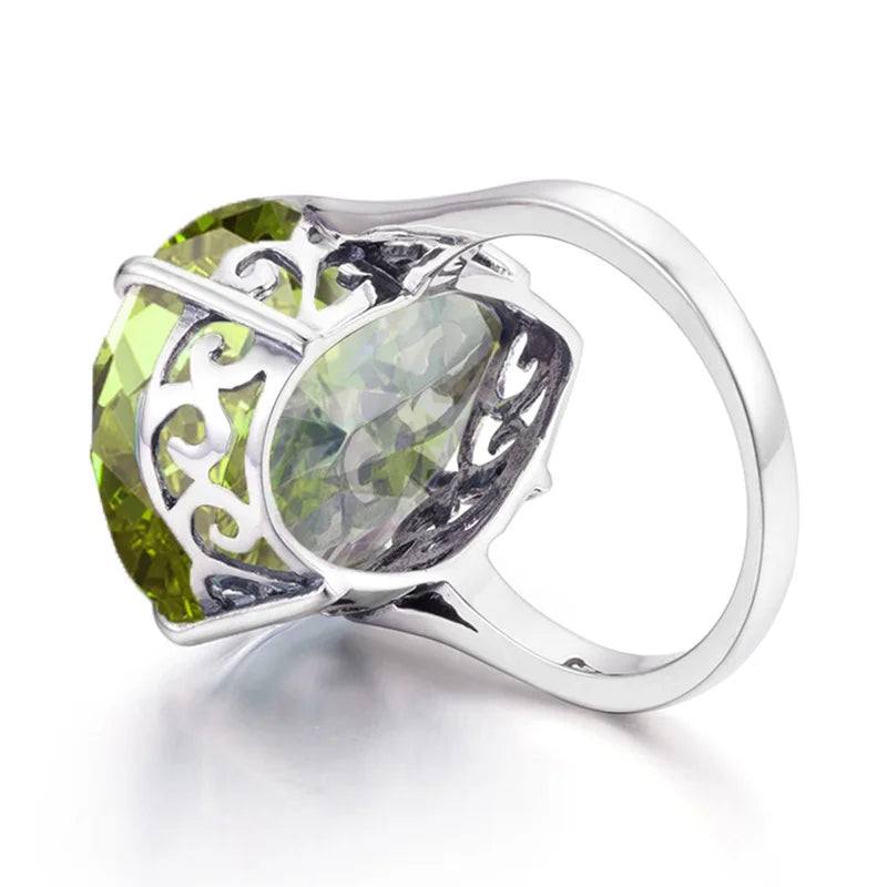 Sterling Silver 925 Peridot Ring, 16x21mm, Antiqued Filigree, Edwardian for Women