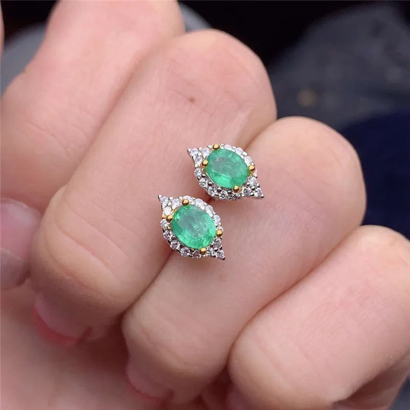 925 Sterling Silver Natural Emerald Earrings