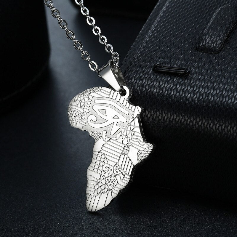 Titanium Stainless Steel Map of Africa Pendant Necklace for Men